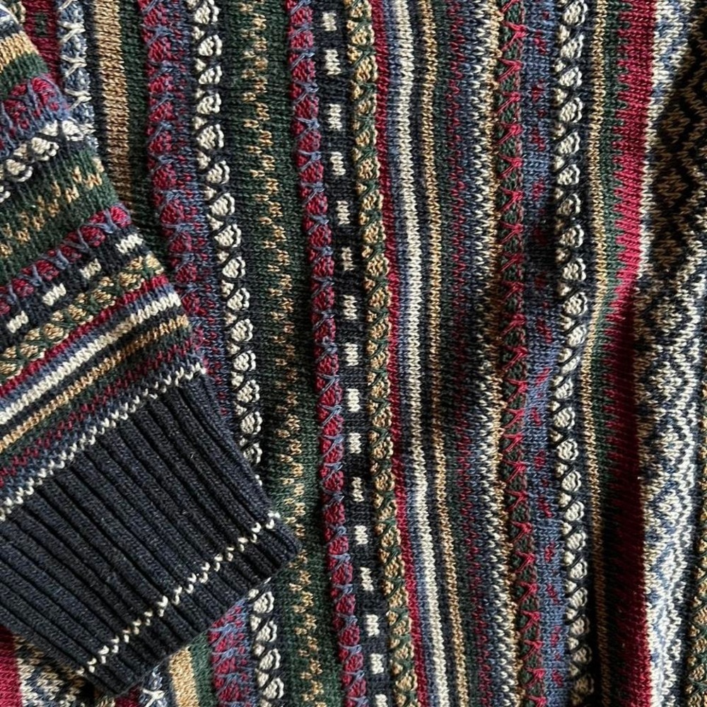 Vintage 90s Florence Tricot Henley Italian Coogi sweater multicolor - Picture 2 of 7